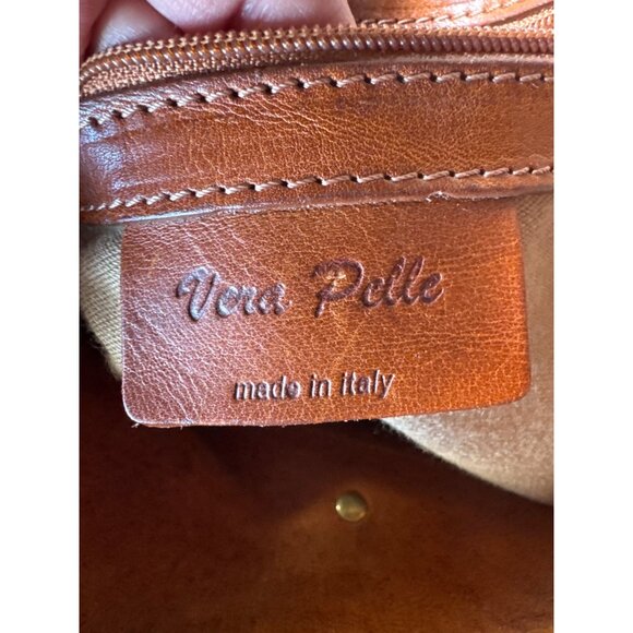 Vtg Vera Pelle Italian Leather Backpack Brown Cognac Made in Italy Bag Luxury - Picture 4 of 11